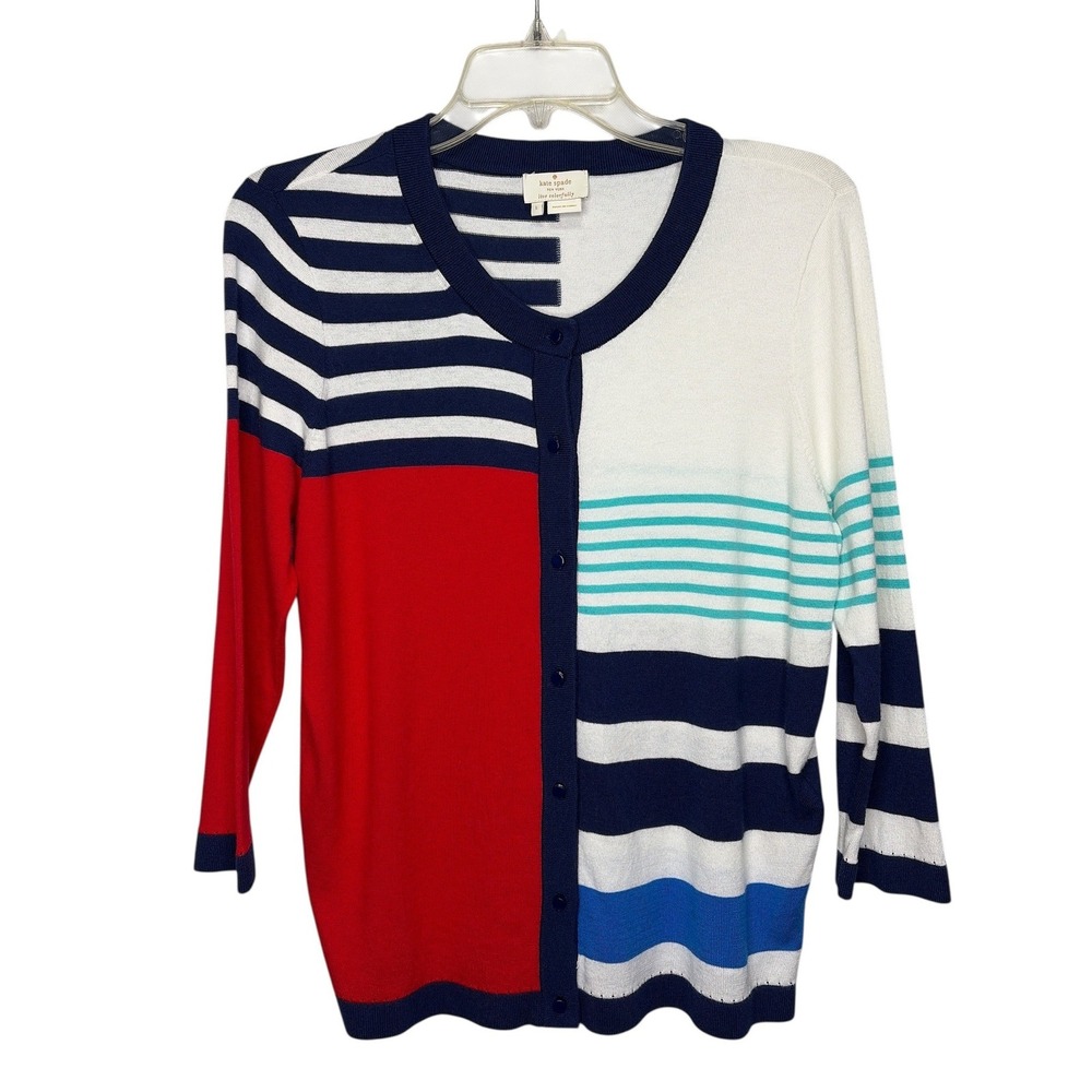 Kate‎ Spade Ollie Striped Cardigan Sweater Nautical Preppy 3/4 Sleeve